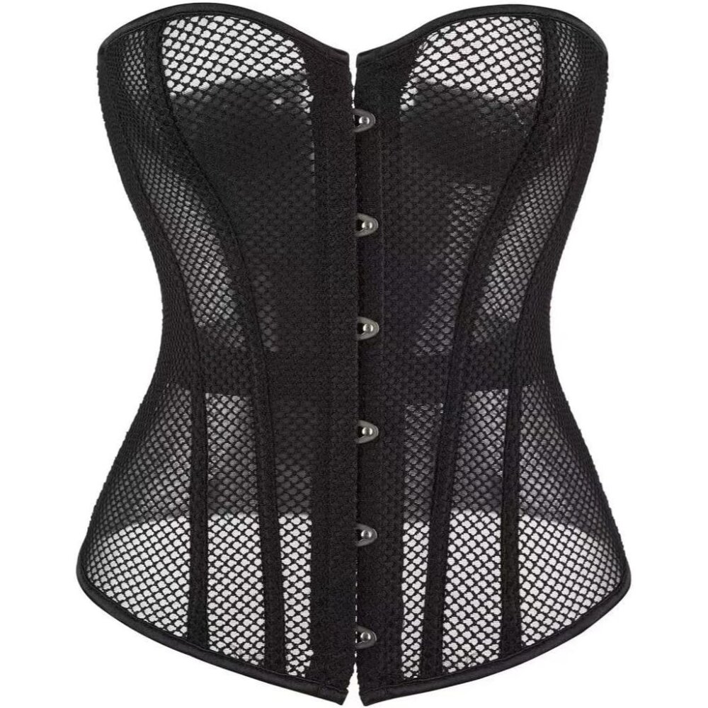 Mesh Corset Top For Women Overbust Black Lace Up Gothic Renaissance